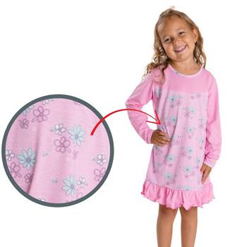Dívčí noční košile Betty mode vel. 110-134 dlouhý rukáv / růžová kytičky