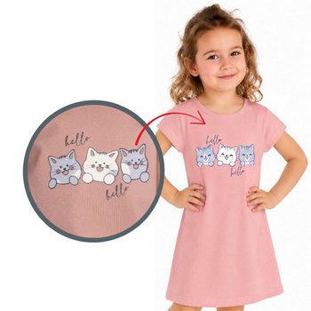 Dívčí noční košile Betty mode vel. 104-134 pudrová kočičky / krátký rukáv